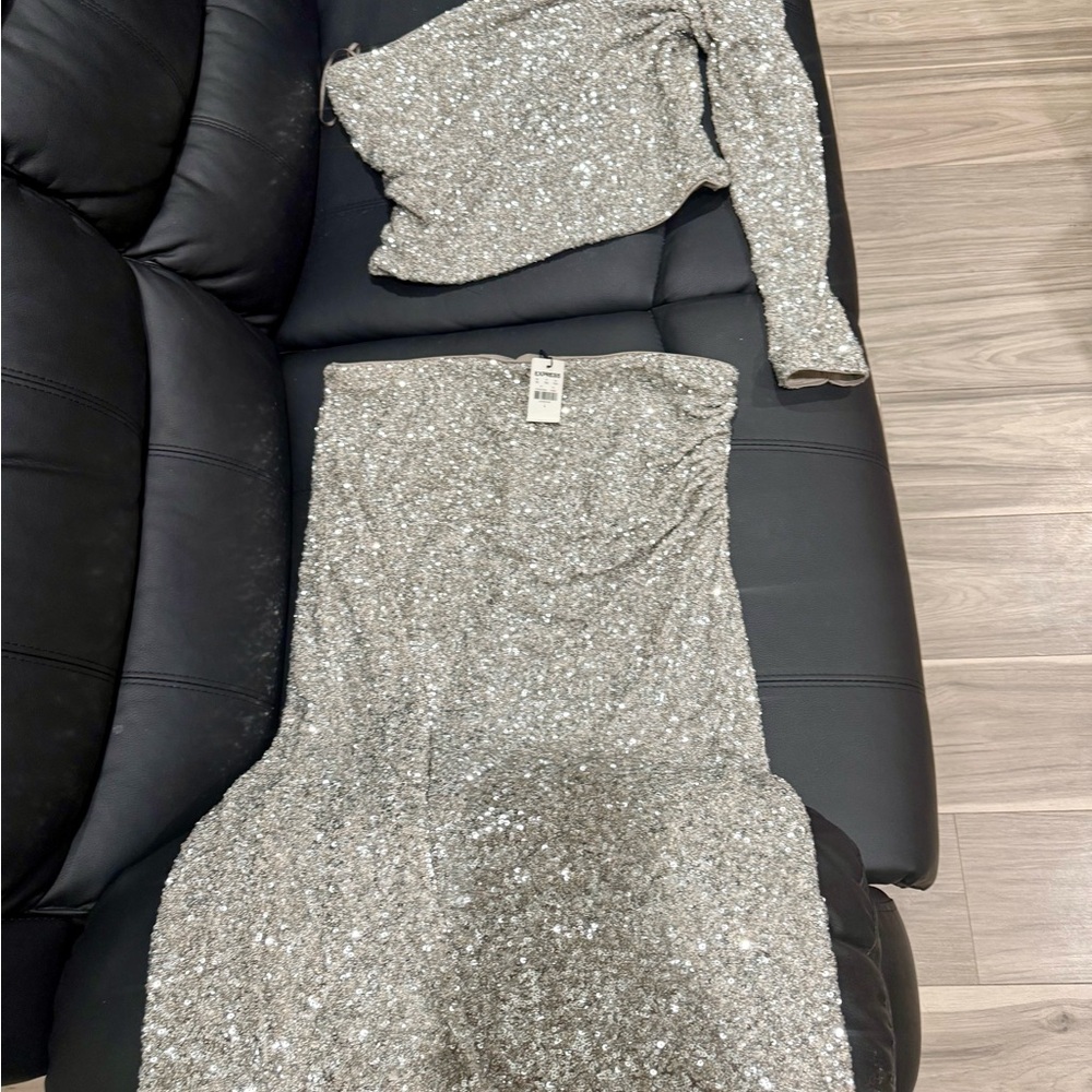 Express Silver Strapless Sequin Dress - Picture 2 of 6
